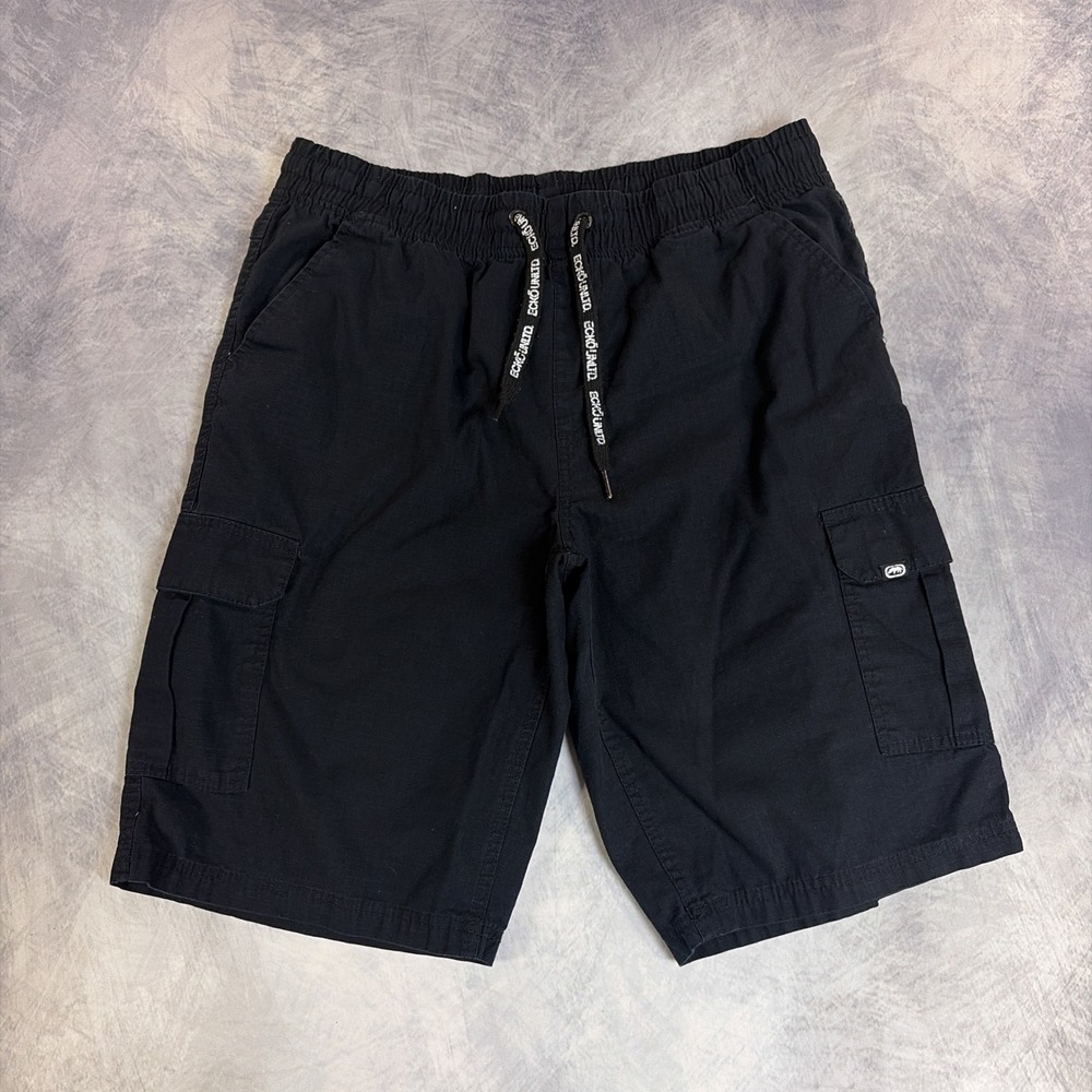 Ecko Unltd Cargo Shorts Mens Large Black Ripstop Elastic Waist Streetwear